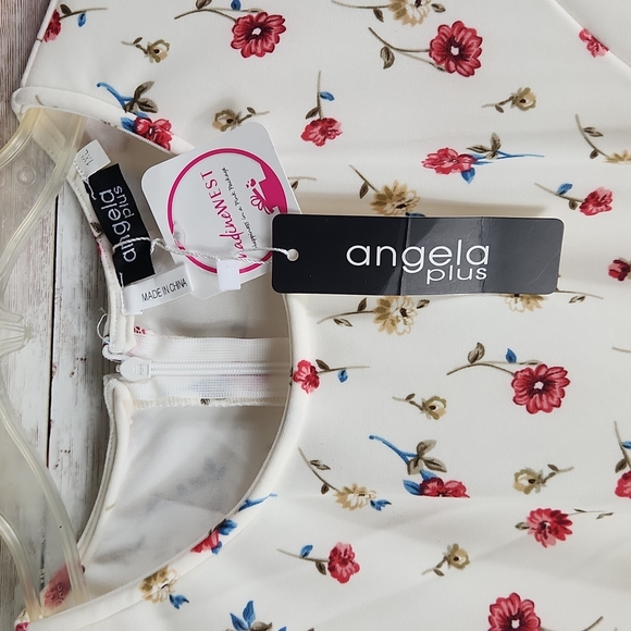 NWT, NADINE WEST, Women's Ivory w/ Red floral dress, round neck, Sz 1XL - Picture 6 of 11